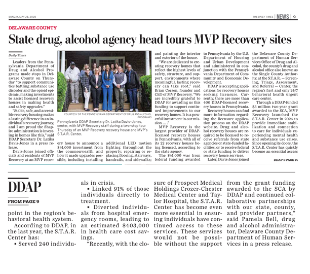 State drug, alcohol agency head tours MVP Recovery sites